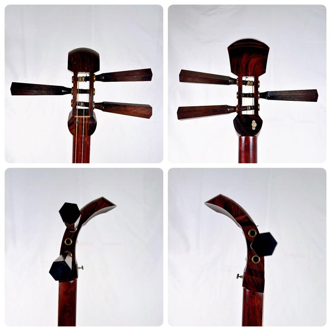 津軽三味線 紅木 太棹 東さわり　本皮 金細 二本溝 綾杉胴 現状品