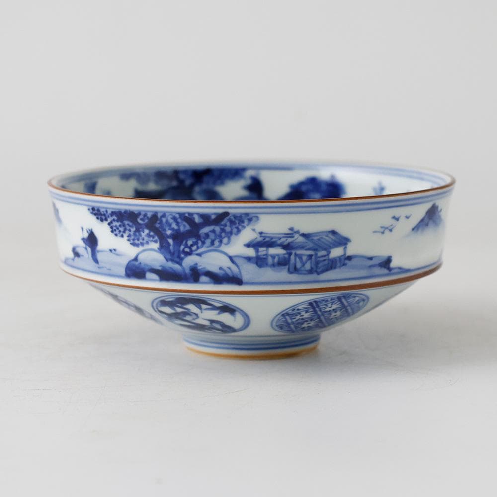 京焼 平安景雲 手塚景雲 染付丸文山水 平茶碗 共箱 黄布 茶道具 本物保証