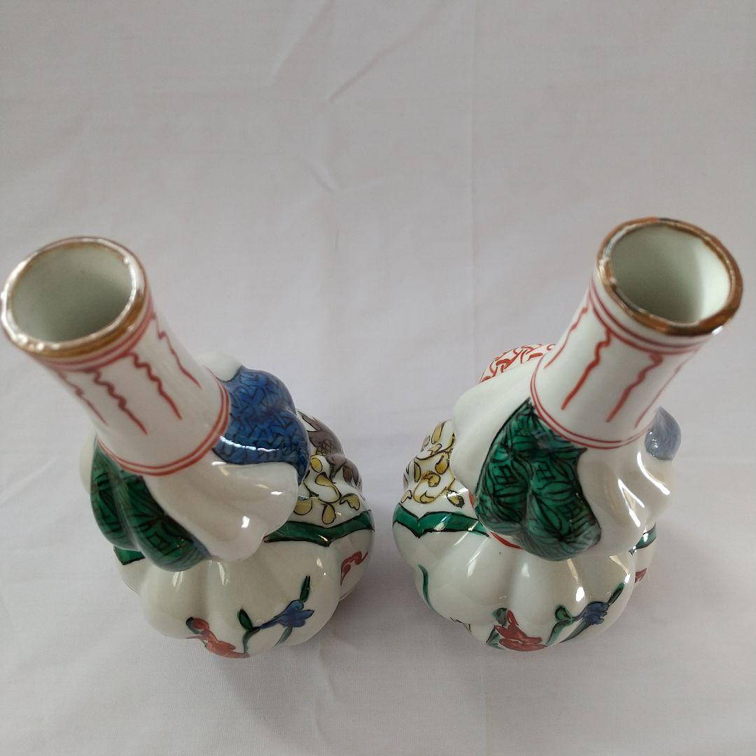 九谷焼  陶源  色絵  酒瓶  一双