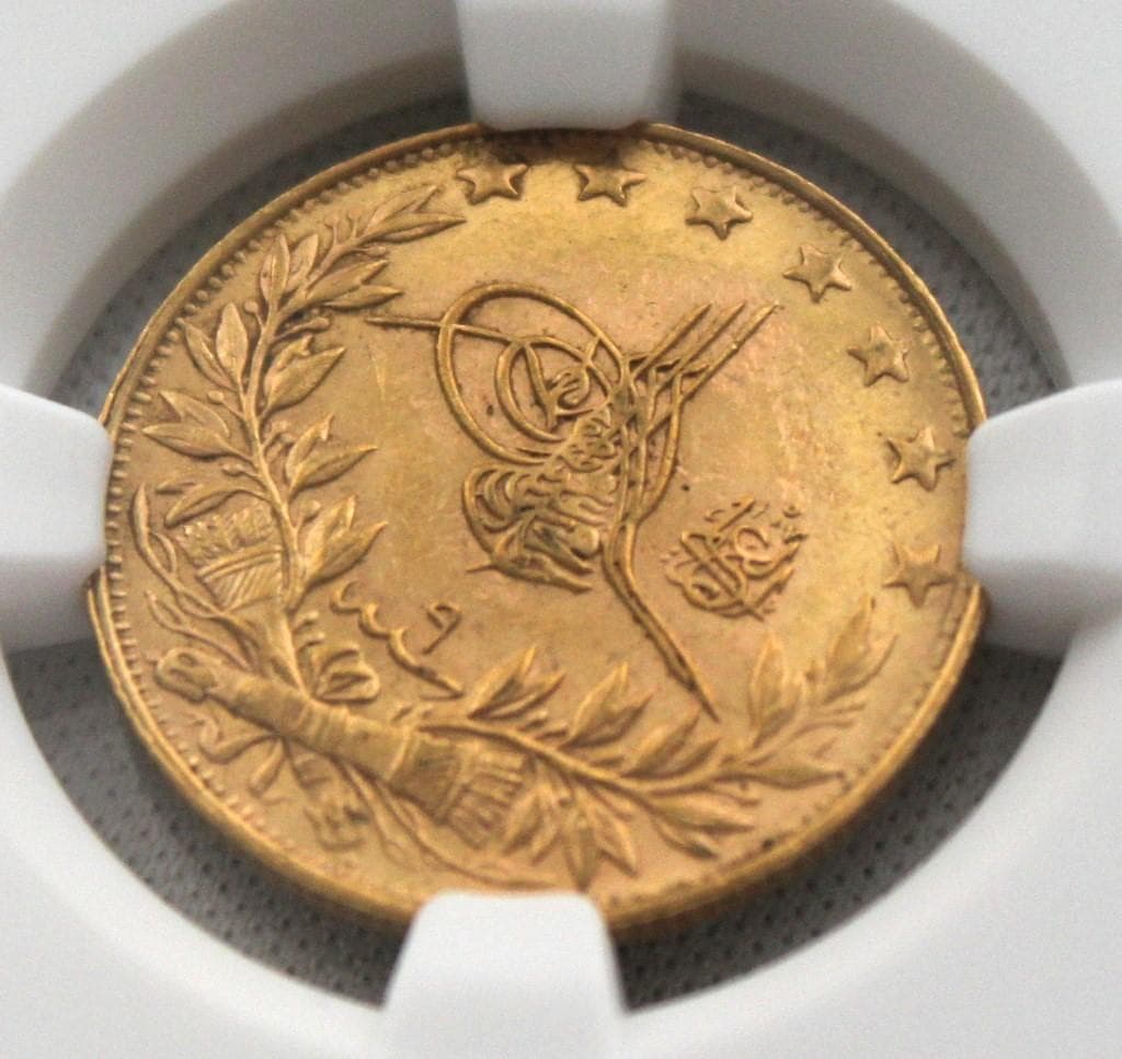 AH1327//9 オスマン・トルコ帝国 100クルシュ 金貨 NGC MS63