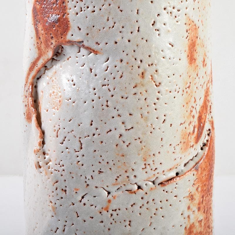 人間国宝　加藤卓男作　鼠志野　花入　共箱　V　R9232