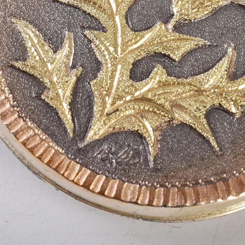 和装小物　彫金　大津陽信作　蒲公英文　帯留　共箱　C　R9042