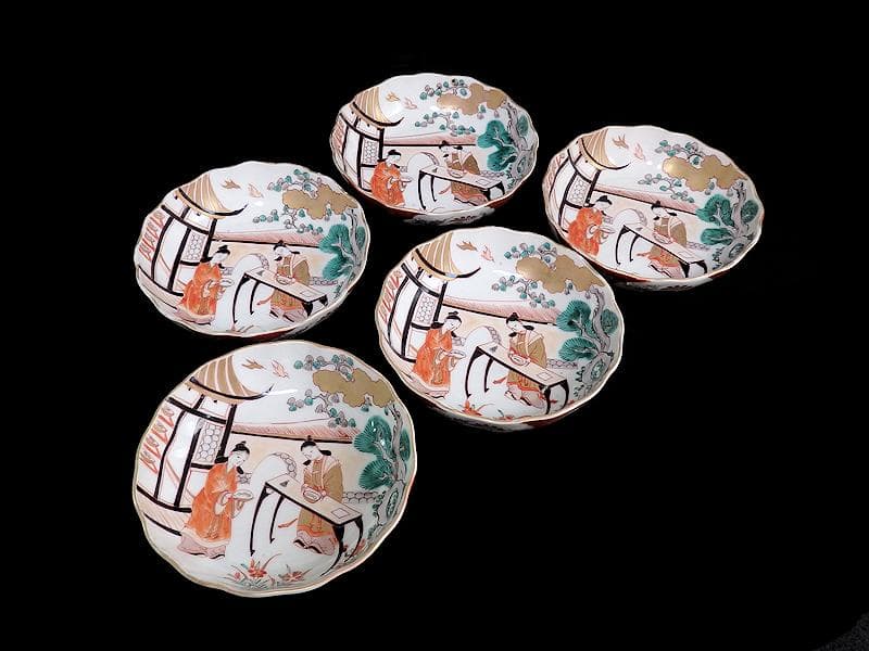 古伊万里　金襴手　唐人美人図　膾皿　５客　615AS-AEy