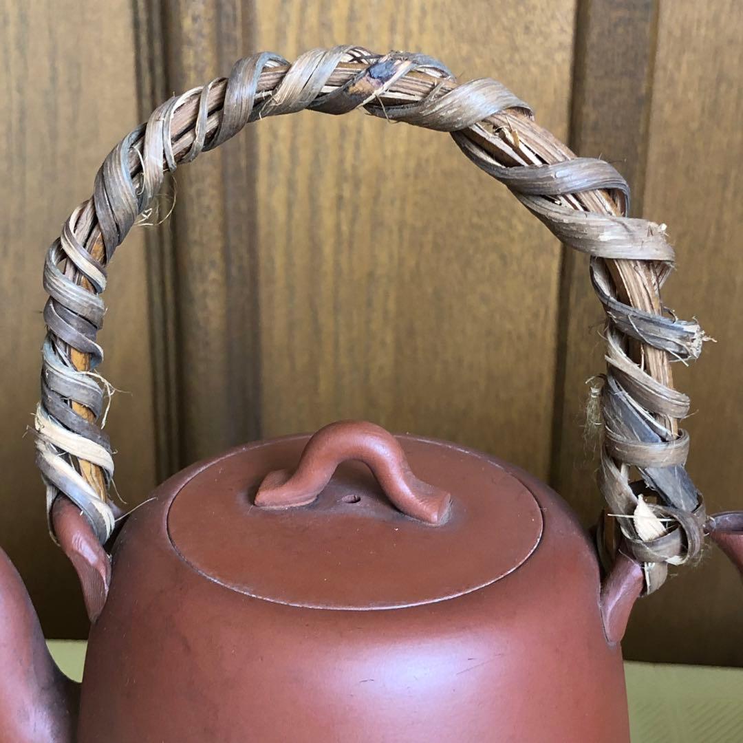 初代常山作　常滑焼土瓶壱対　朱泥　瓶　骨董品　年代物　古物　名工　在名印有