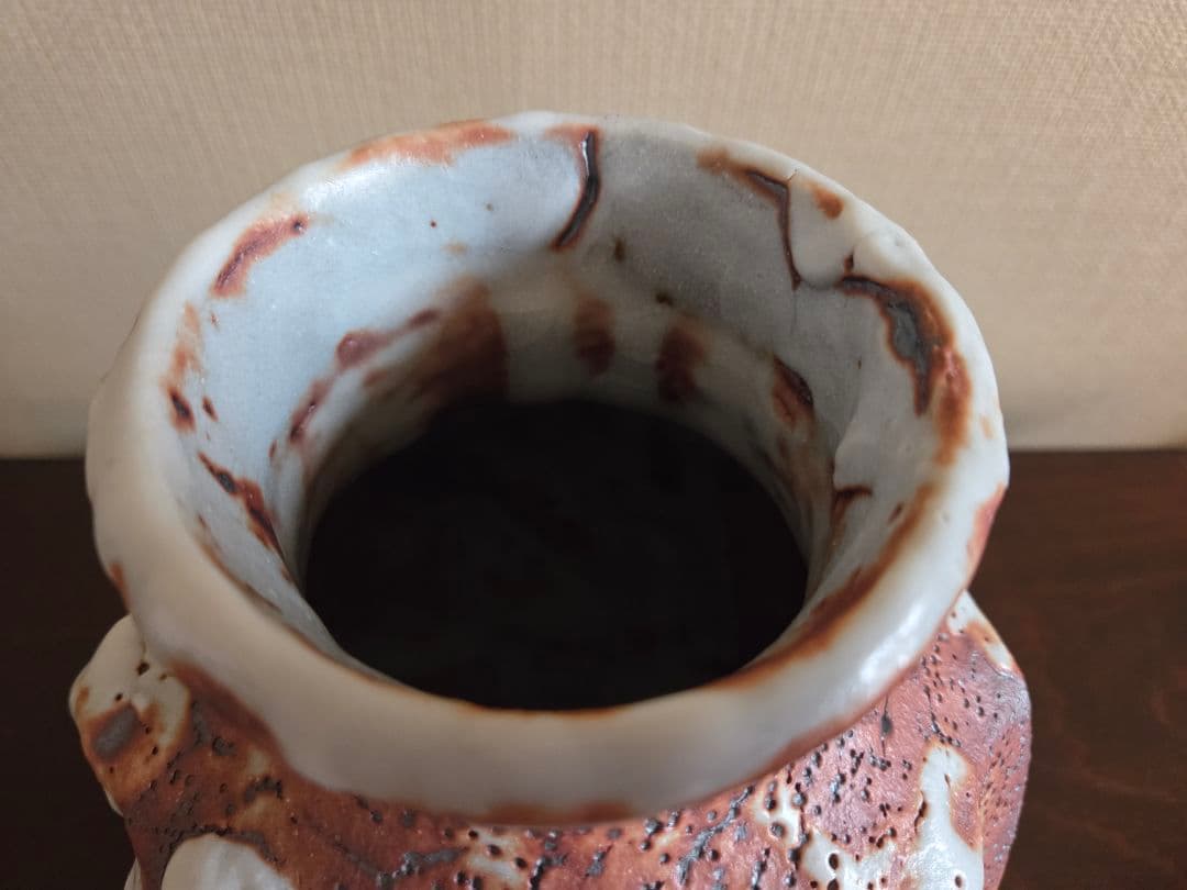 竹林窯 小林武春 志野焼 花入 赤志野 共箱 栞 花瓶