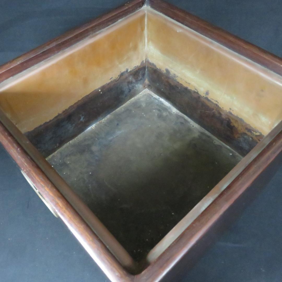 角火鉢 紫檀製 木製 瓢箪取っ手 内銅 囲炉裏 手あぶり A