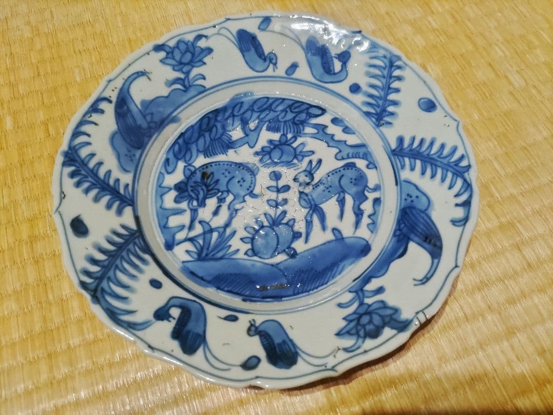 中国　古染付　鹿絵皿（23㎝）漳州窯　美品