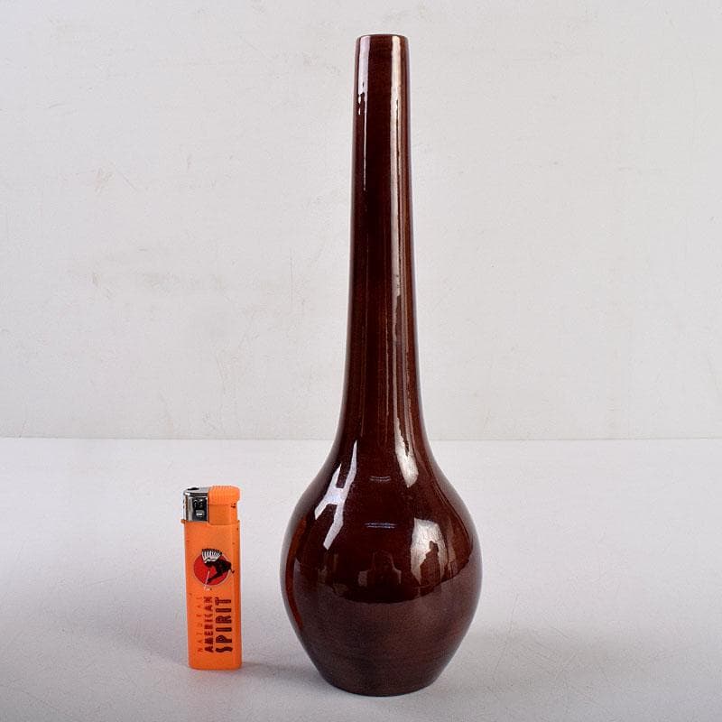 交趾焼　赤沢露石（修三）作　鶴首花入　花瓶　共箱　Z　8575