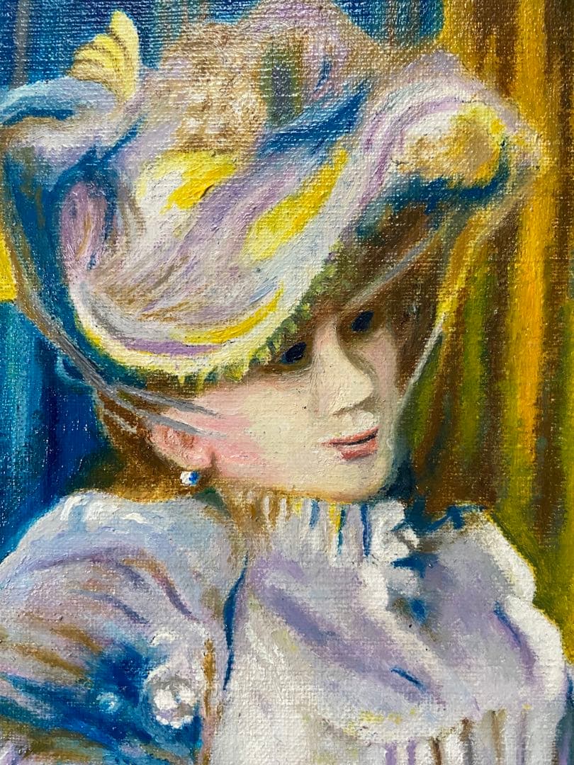 ルノワール　肉筆手描きの油絵模写画　帽子の女