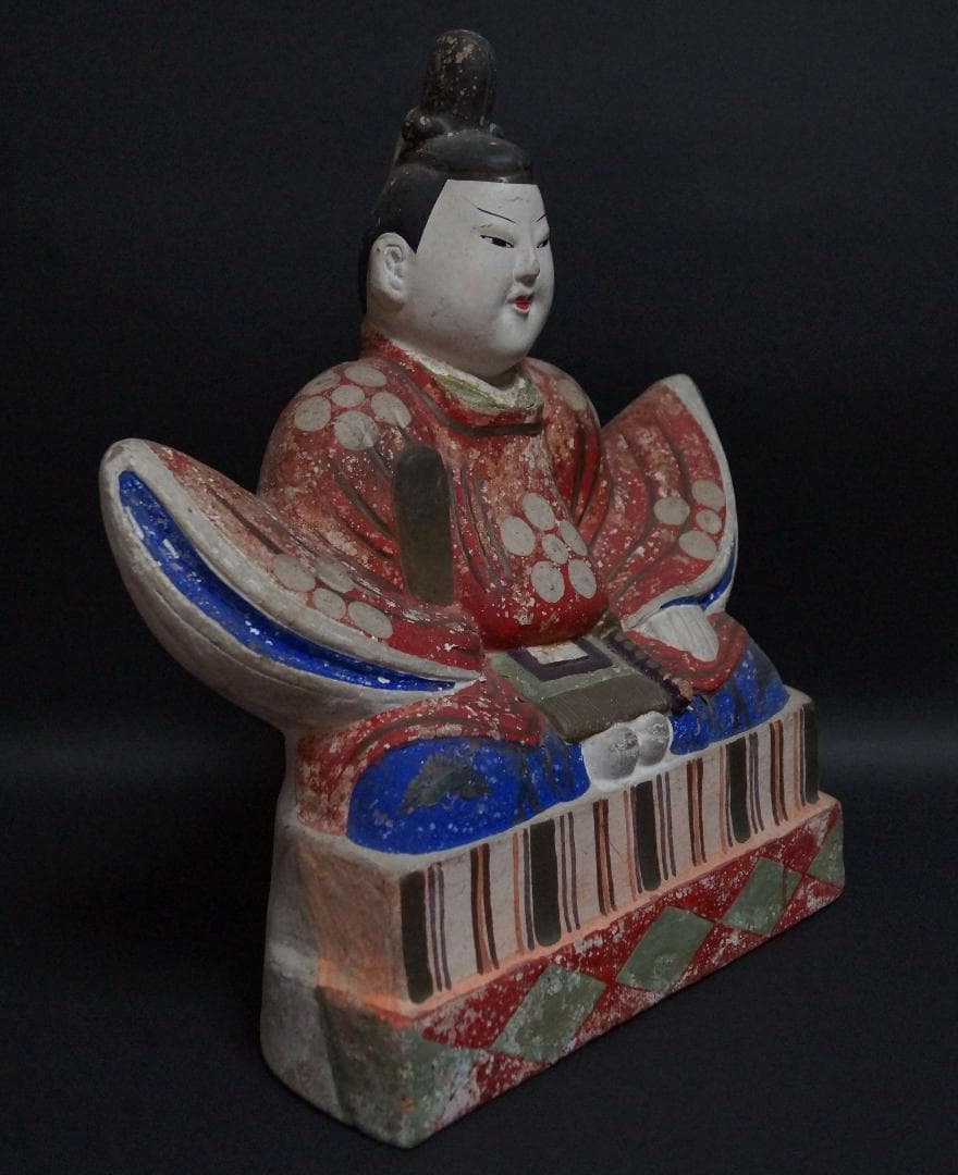 明治期 大型三次人形 天神（菅原道真）置物 光人形 粘土製歴史資料★重さ2.3㎏