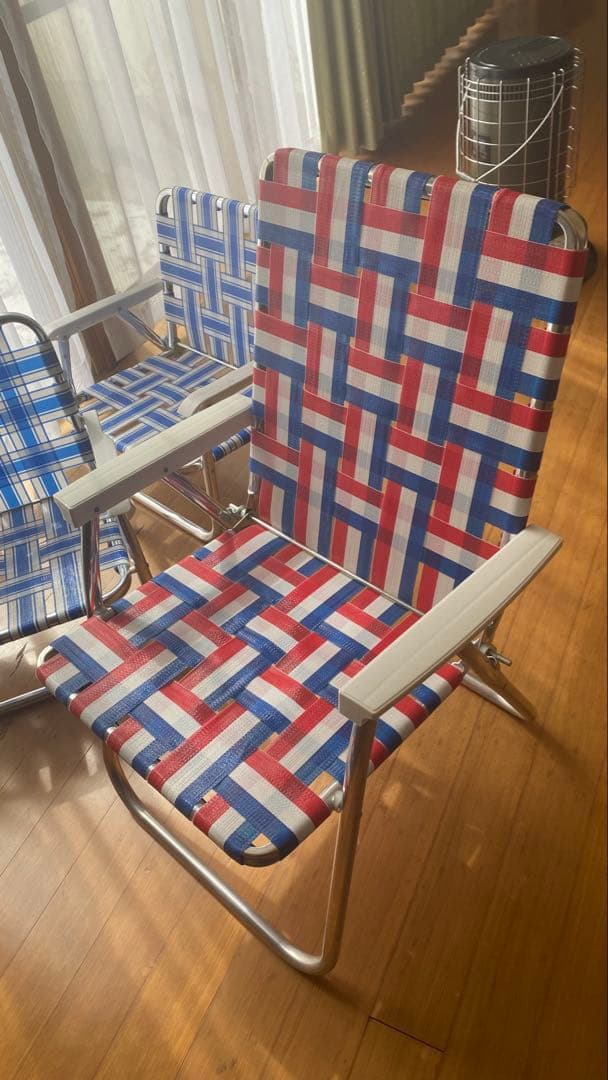 アウトドアチェア 赤・青・白 チェック柄