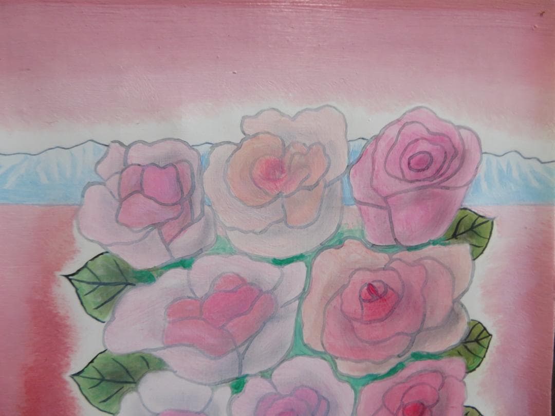 ◆今井ロヂン　「薔薇」　油彩　SM号　二科会審査員　古径額　師：レオナール藤田◆