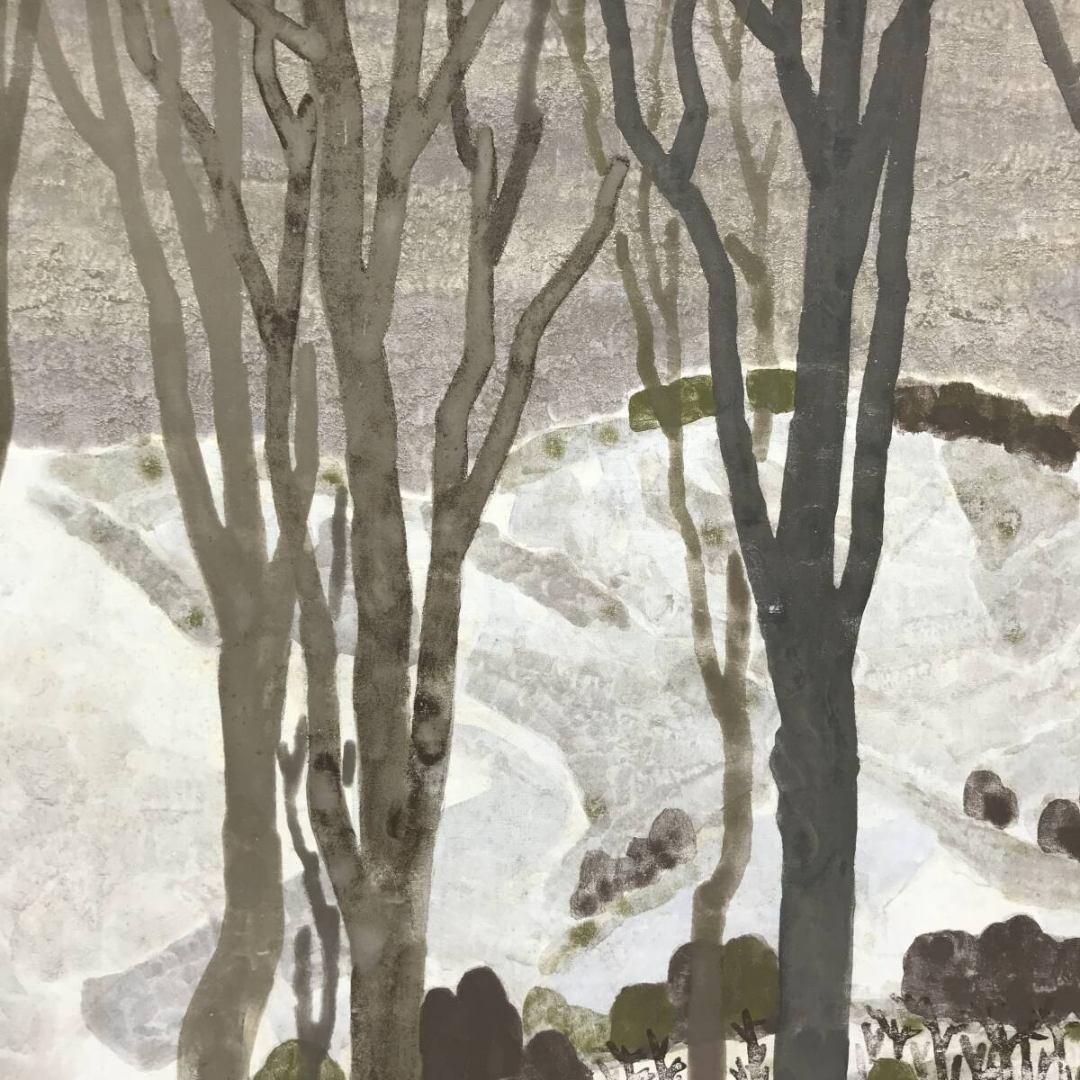 真作/杉浦盈二/信濃路の雪/雪山山水図/横物/掛軸☆宝船☆AK-854