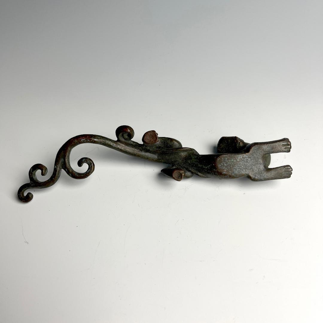 古銅 龍獅子筆架 文鎮 筆置 置物 文房具 中国古玩 中国美術 唐物 擺件