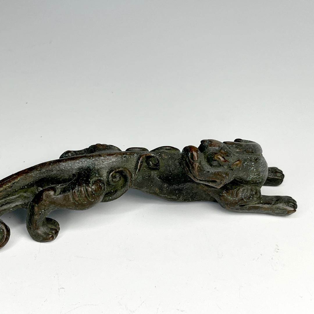古銅 龍獅子筆架 文鎮 筆置 置物 文房具 中国古玩 中国美術 唐物 擺件