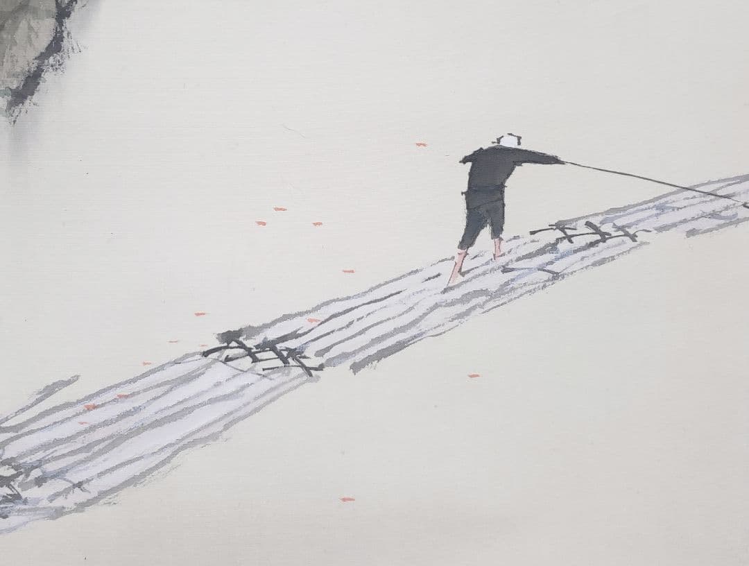 【秋景山水図】平井楳仙 980 共箱　紅葉　掛け軸　肉筆