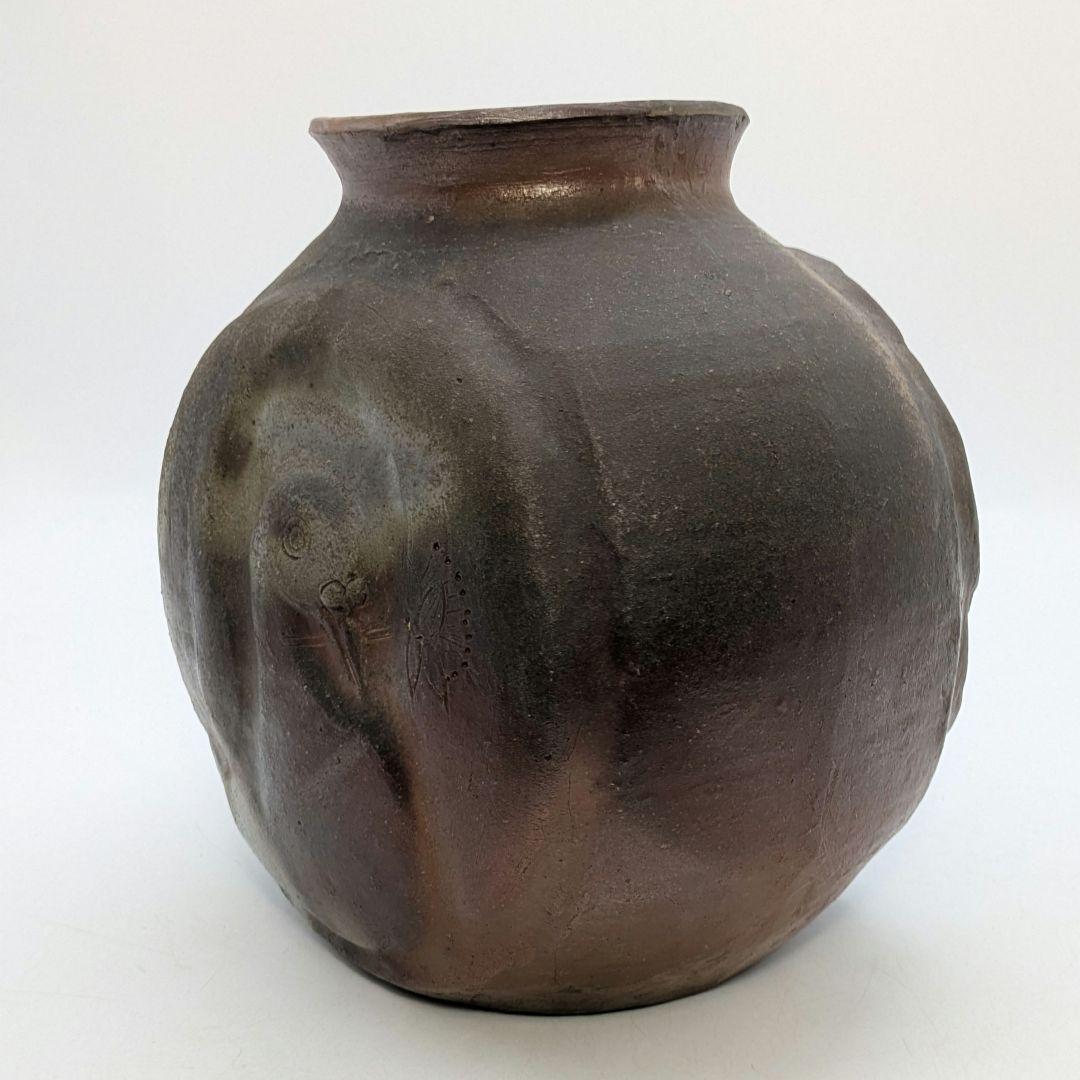 岡本錦朋 備前陶彫「平和の花園」 共箱栞 備前焼 壷花入 壺花瓶 花器 裸婦