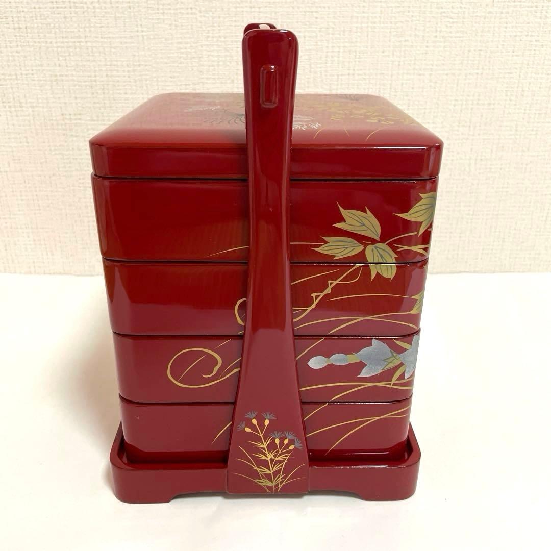 新品未使用 川連漆器 四段重箱 とおかもちセット16.6cm角 美品