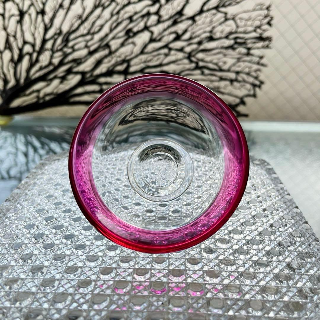 骨董　時代ガラス　金赤フチ　希少　桃色リップ　反り口　碗型　豆鉢　小鉢　氷鉢１客