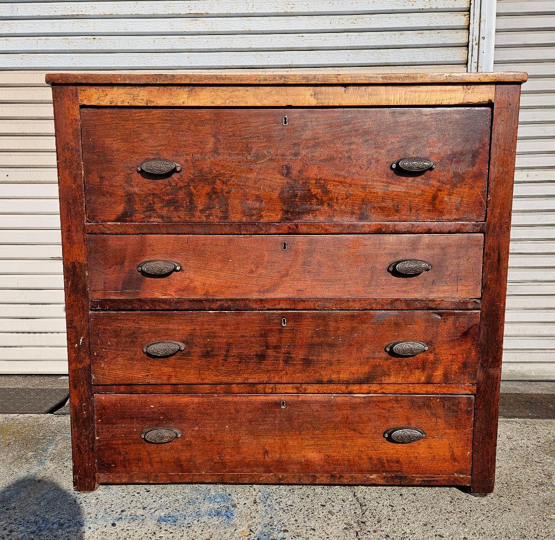 日本のアンティーク 欅の古いチェスト 無垢材 洋箪笥 引出し 収納 古家具