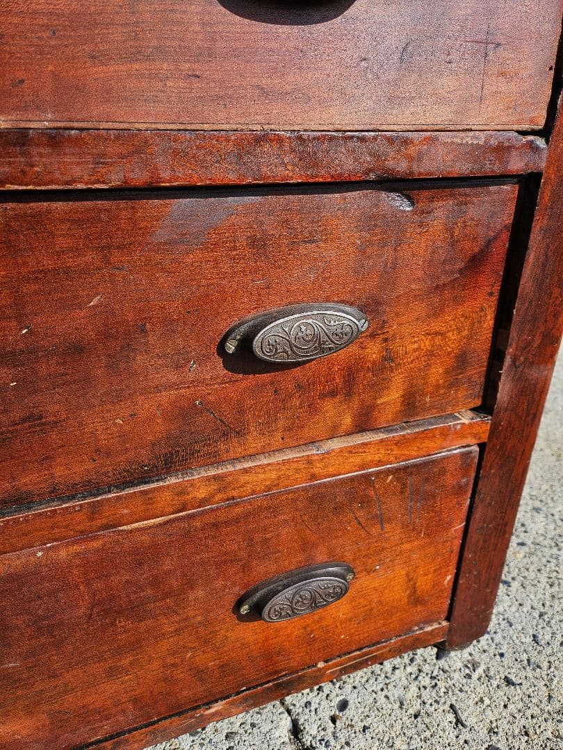 日本のアンティーク 欅の古いチェスト 無垢材 洋箪笥 引出し 収納 古家具