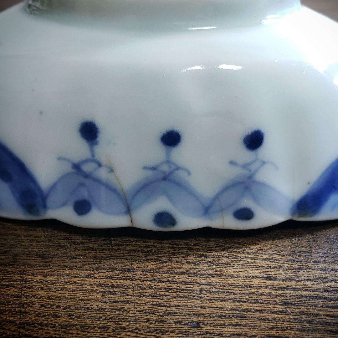 変形皿　舟形　染付　2客　銘　古伊万里　明治　変わり図柄　芙蓉手