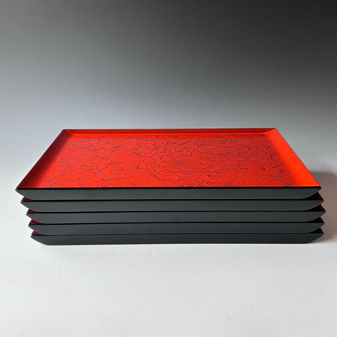 輪島塗　花紋　テーブル膳　五客組　漆器　懐石盆　おもてなし　食器　和食膳