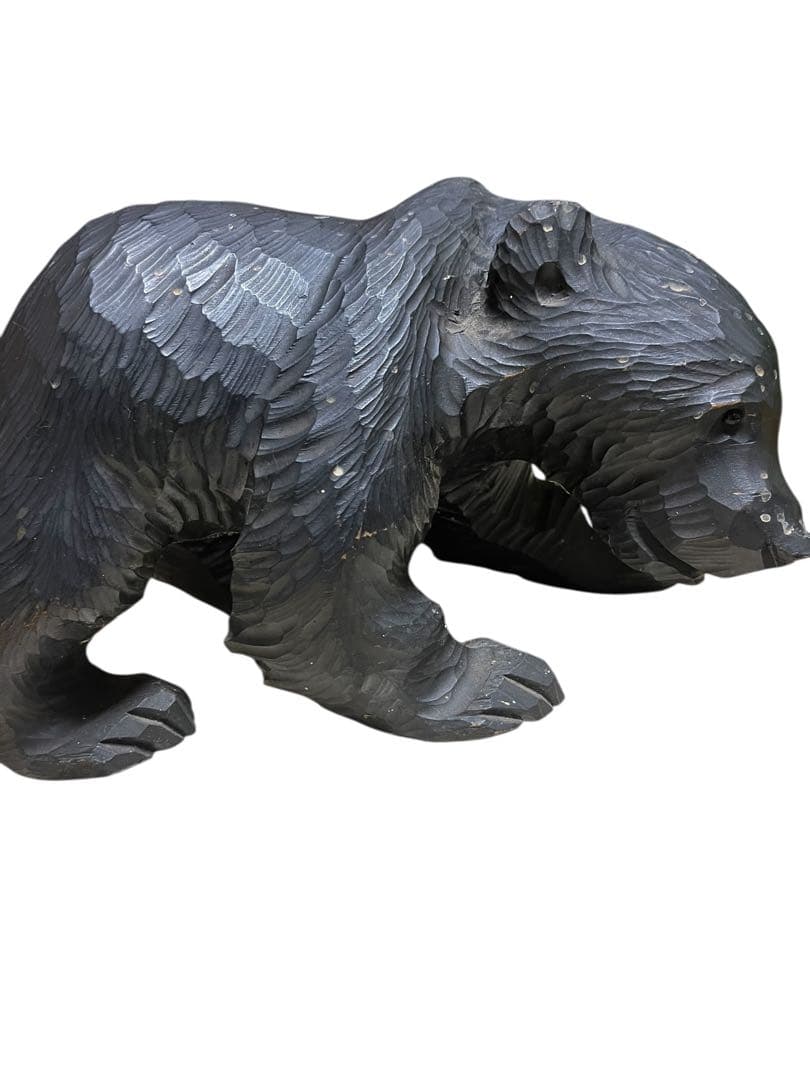 ビンテージ　木彫り　熊　ダークブラウン　ガラス目　作家　アンティーク 北海道