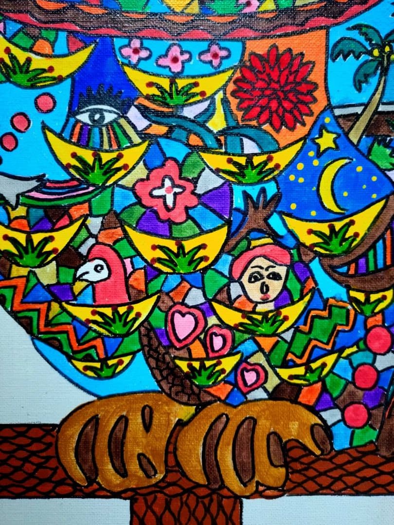 【F6号】ジミー大西【森フクロウ】手描き/表裏サイン/油彩/アクリル/絵画/額縁