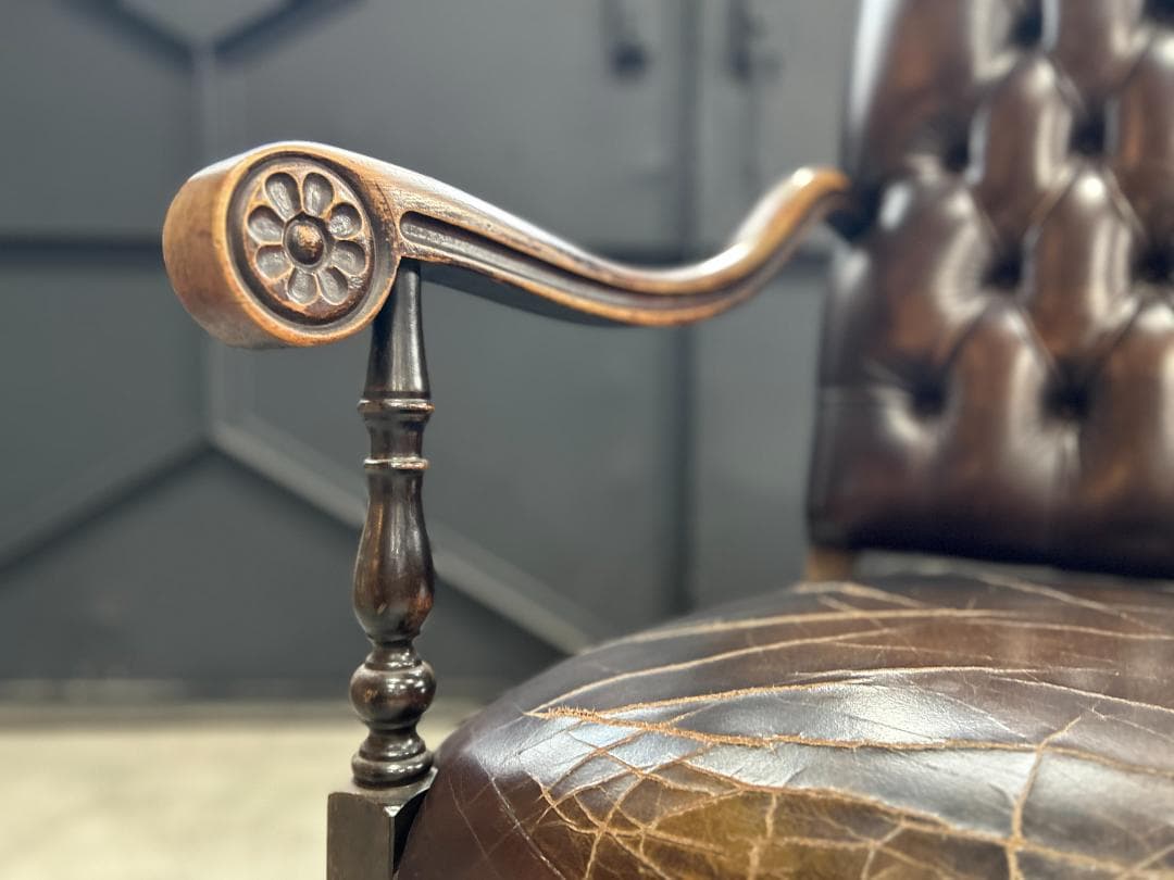 ❖英国Antique❖ ハイバックチェア チェスターフィールド　ネオルネッサンス