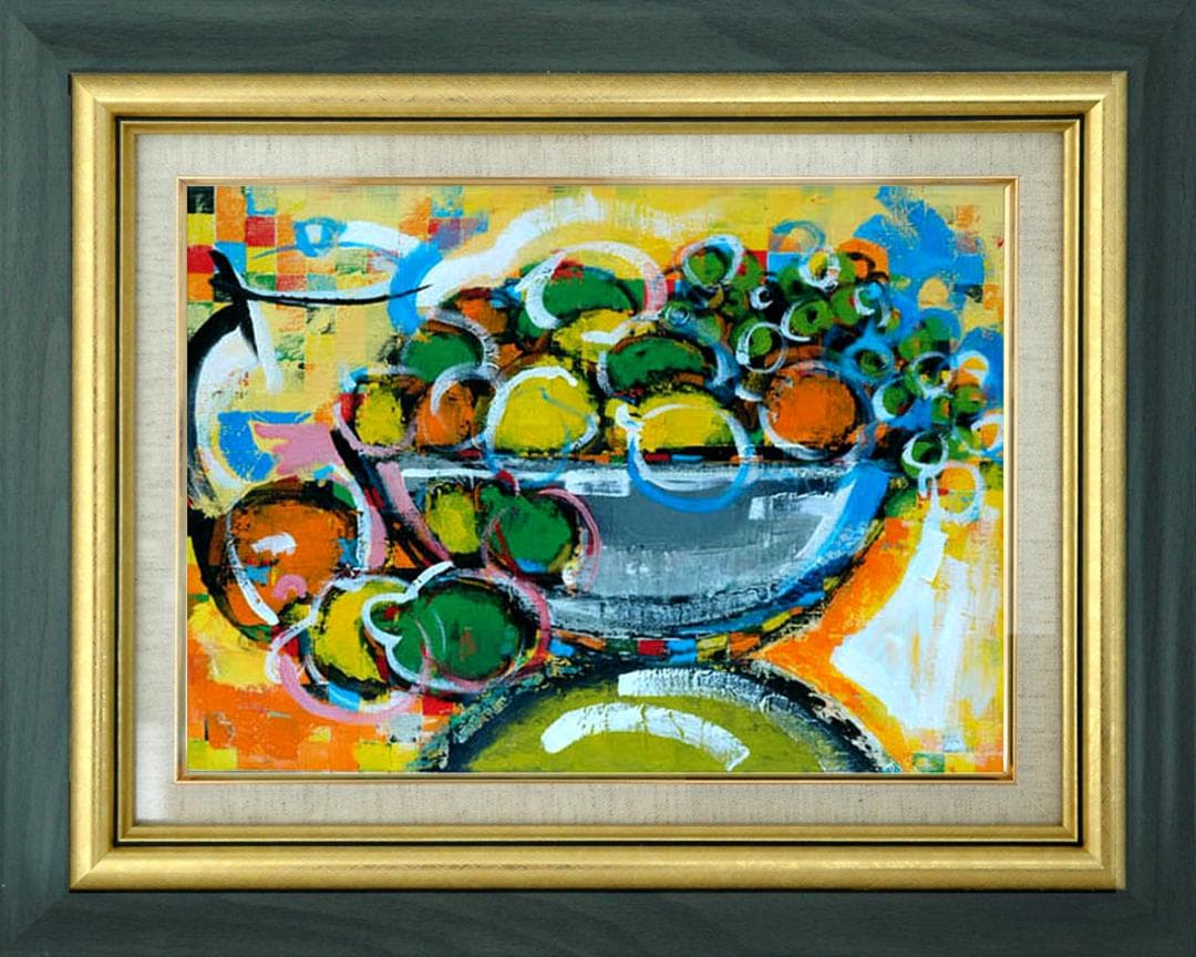 油絵 菅家令子絵 絵画インテリア 額付(白) uF6-061604 静物 果物