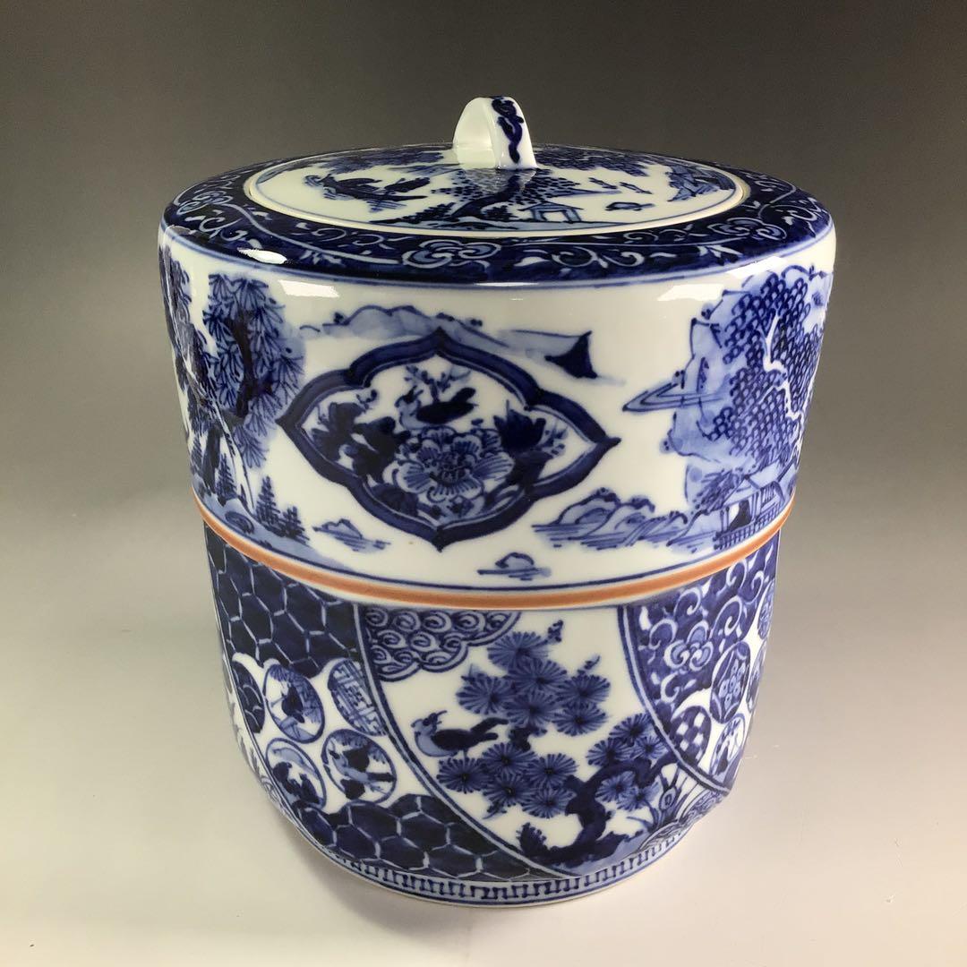 Ｐ８５７　水指　『勝美永泉造』『染付祥瑞文』『腰捻水指』　共箱　茶道具