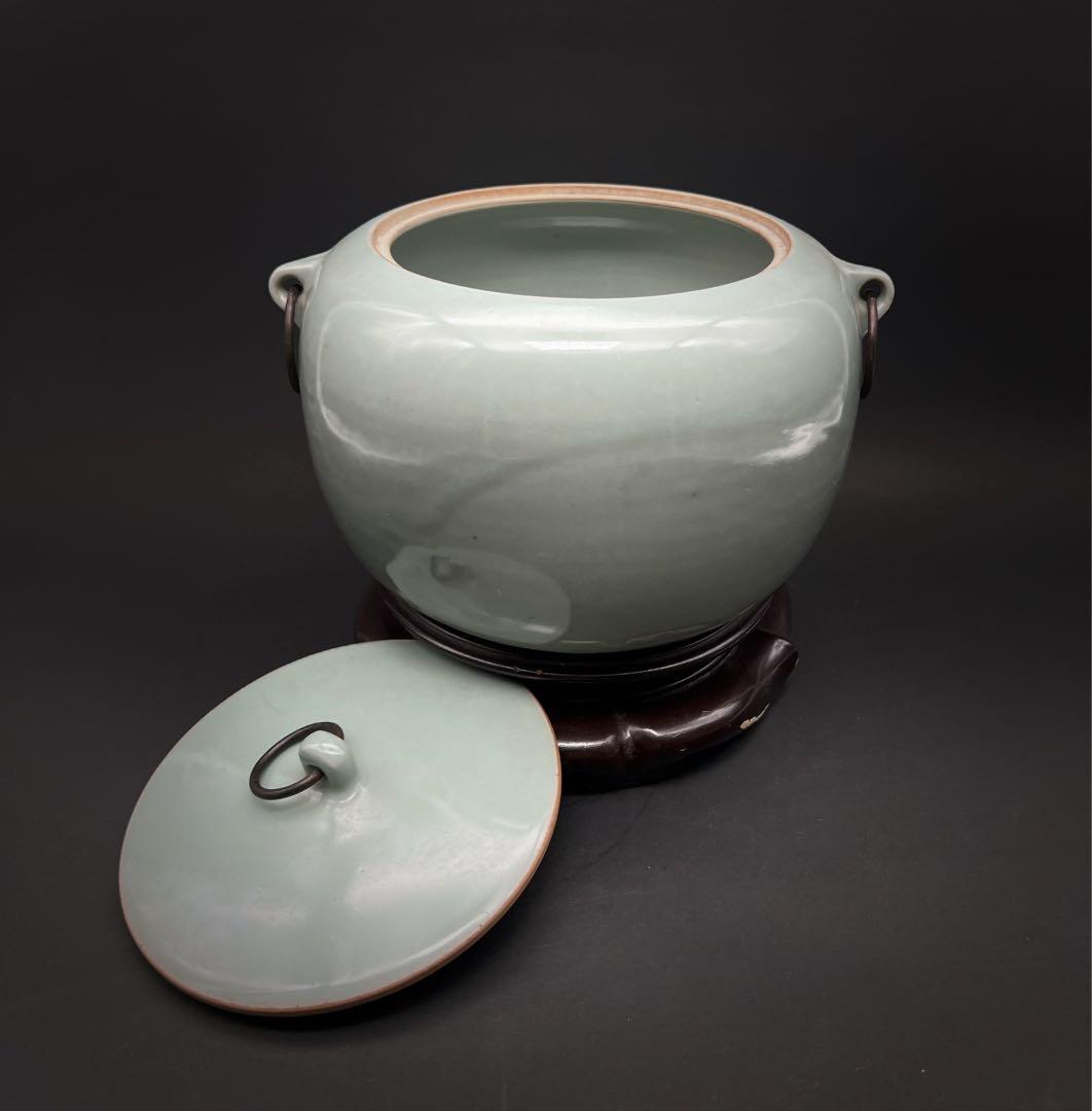 中国美術 古玩 青磁　雙耳お茶入れ　茶道具