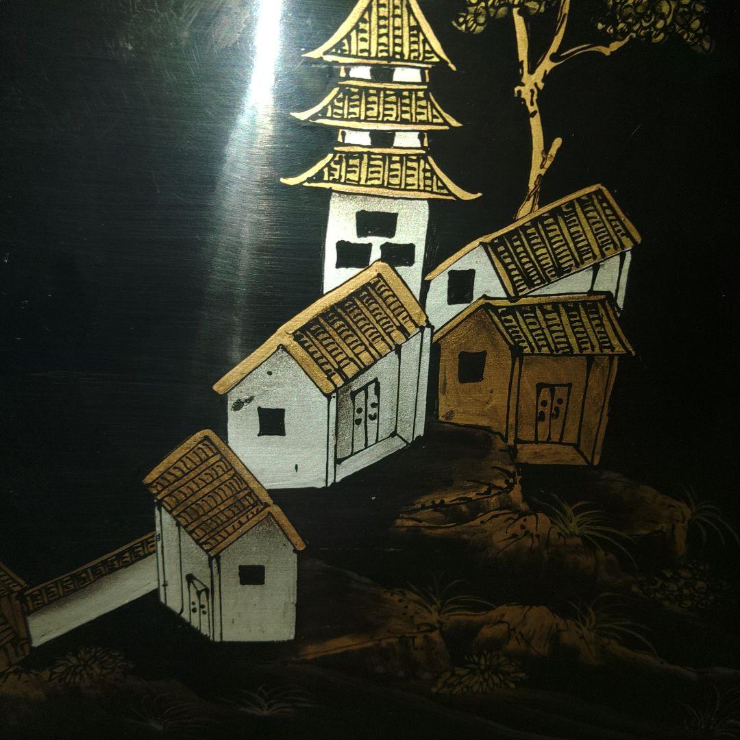 中国キャビネット　漆細工?　武人図