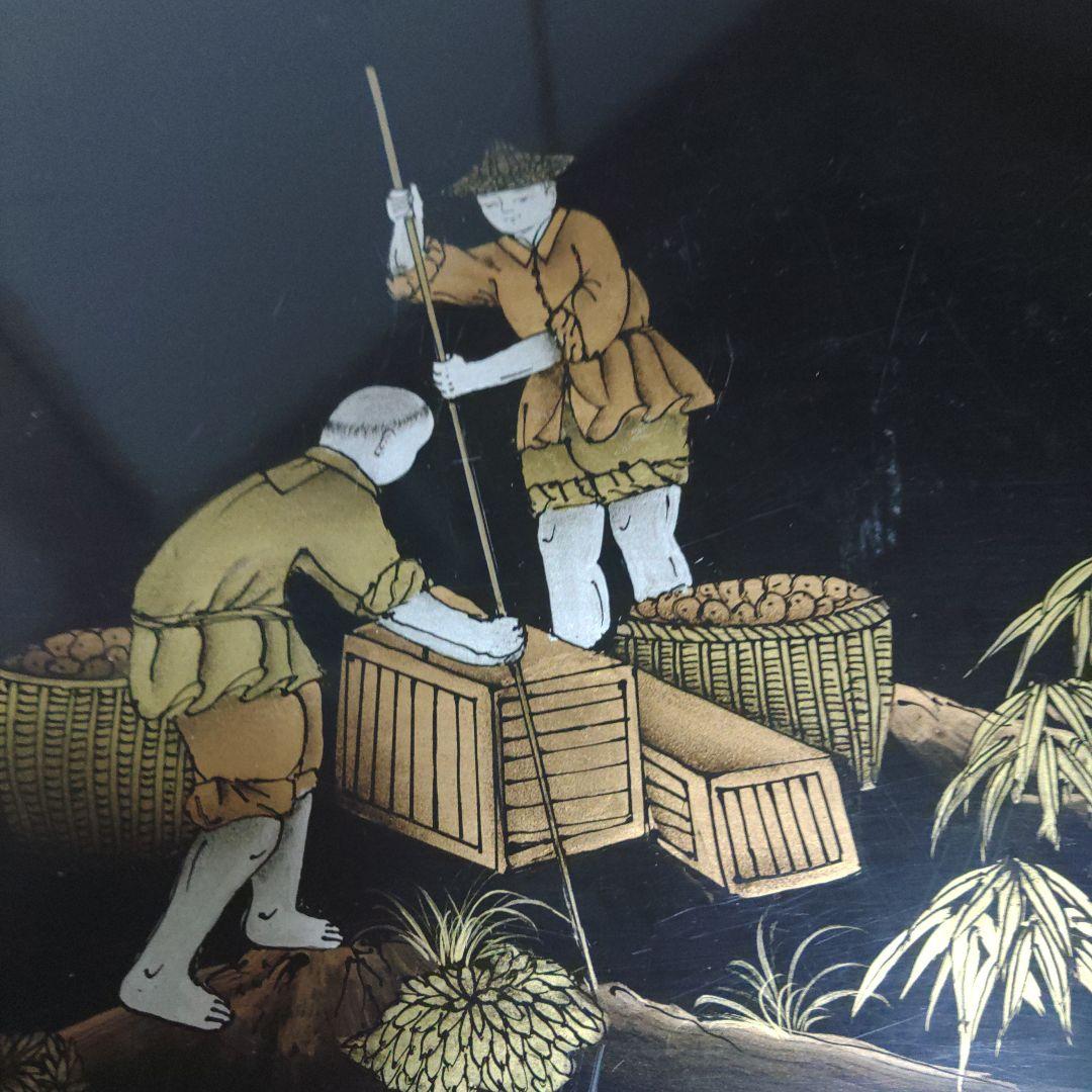 中国キャビネット　漆細工?　武人図