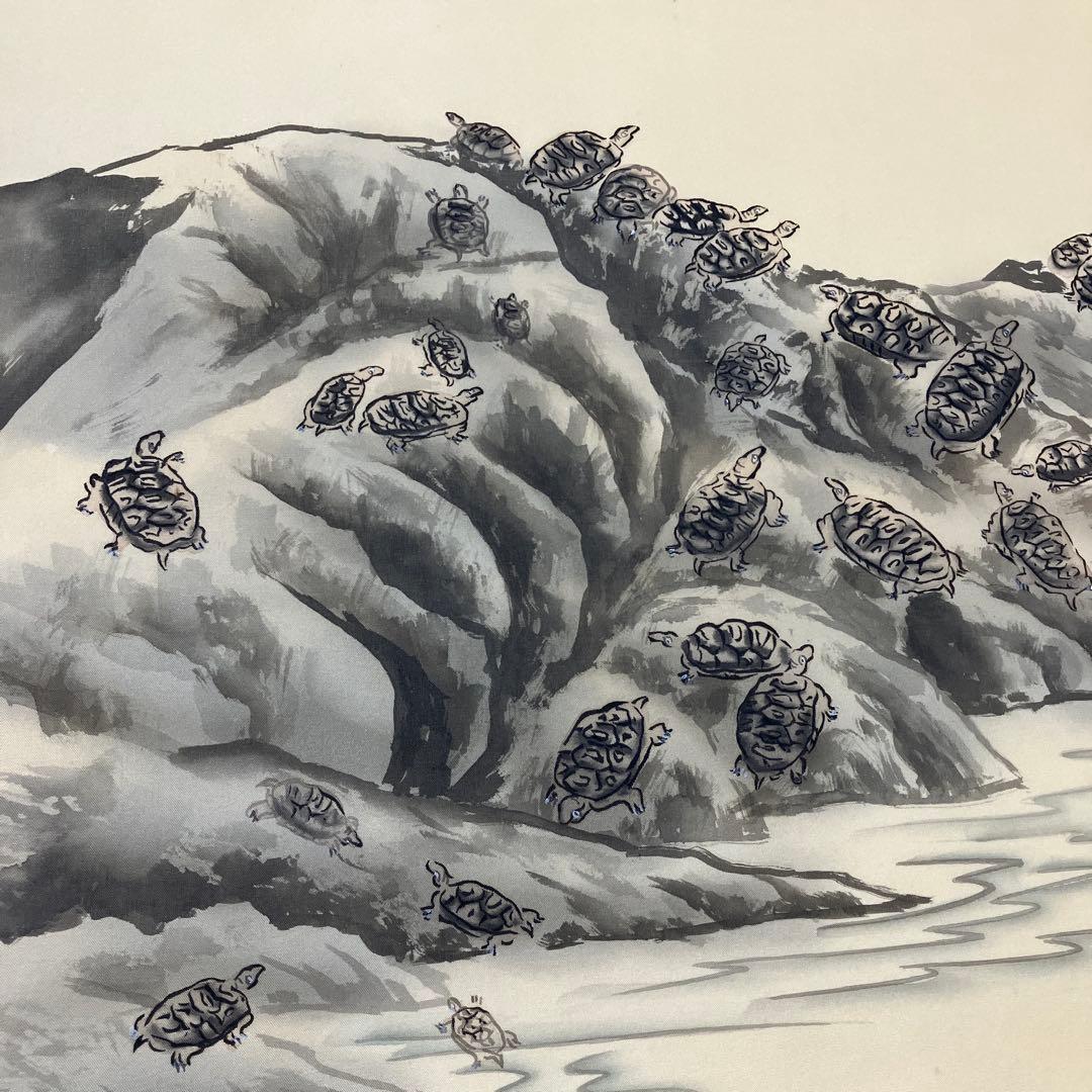 亀之図 甲斐緑樹 尺三 掛軸 落款印 桐箱