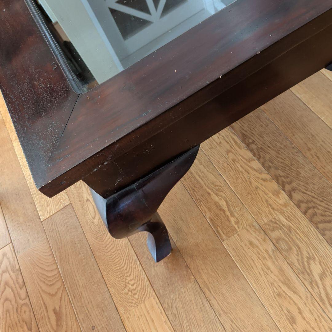 アジアン家具　サイドテーブル　収納付き　ガラス天板　ブラウン