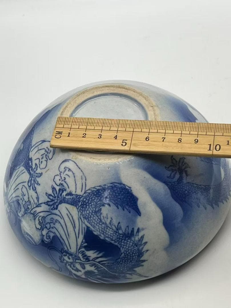 清時代　染付　青花雲龍文水洗　水丞 【旧家蔵出し】 香炉　茶道具(B-78)