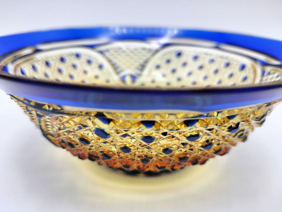 希少品☆江戸切子 小鉢 五寸皿 琥珀瑠璃（切子、江戸切子、薩摩切子）