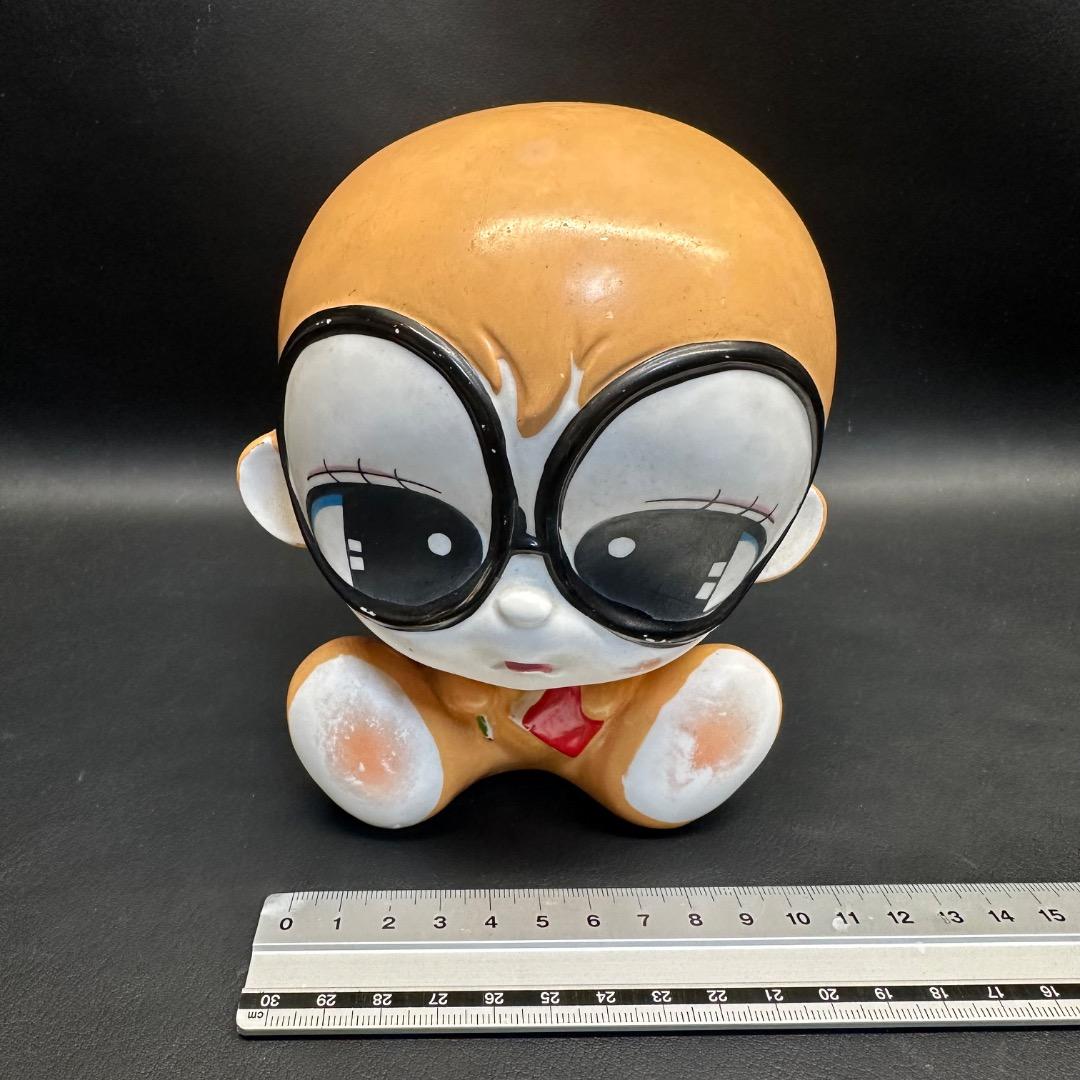 ♡Fa右1012 レトロ 陶器製 貯金箱 猿 黒縁メガネ ヴィンテージ