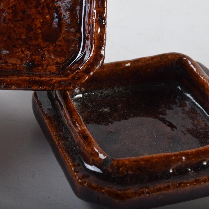 茶道具　大樋焼　松寿造　飴釉　寅香合　書付　共箱　V　8084