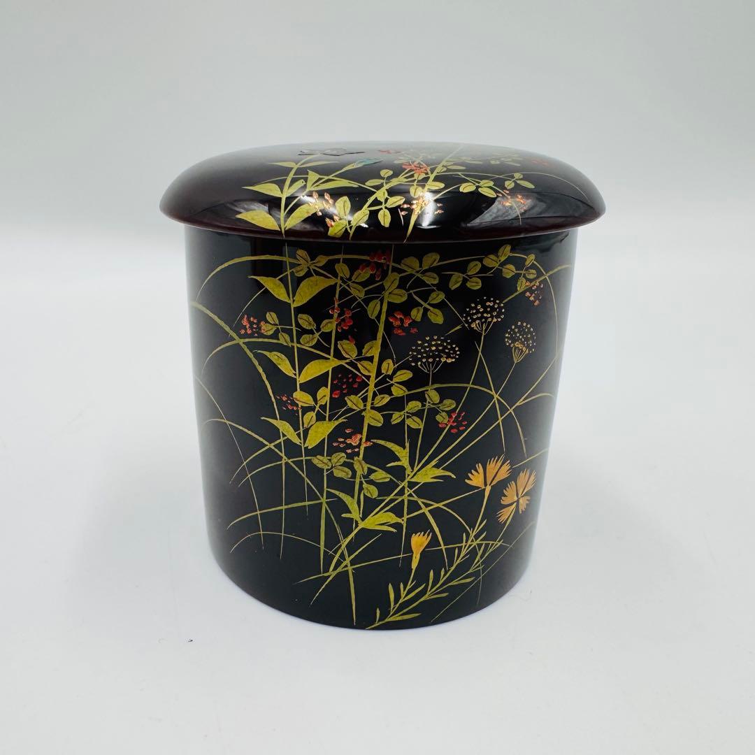 【宗景造　秋草蒔絵　金輪寿　棗　塗物　茶道具】共箱　骨董　アンティーク