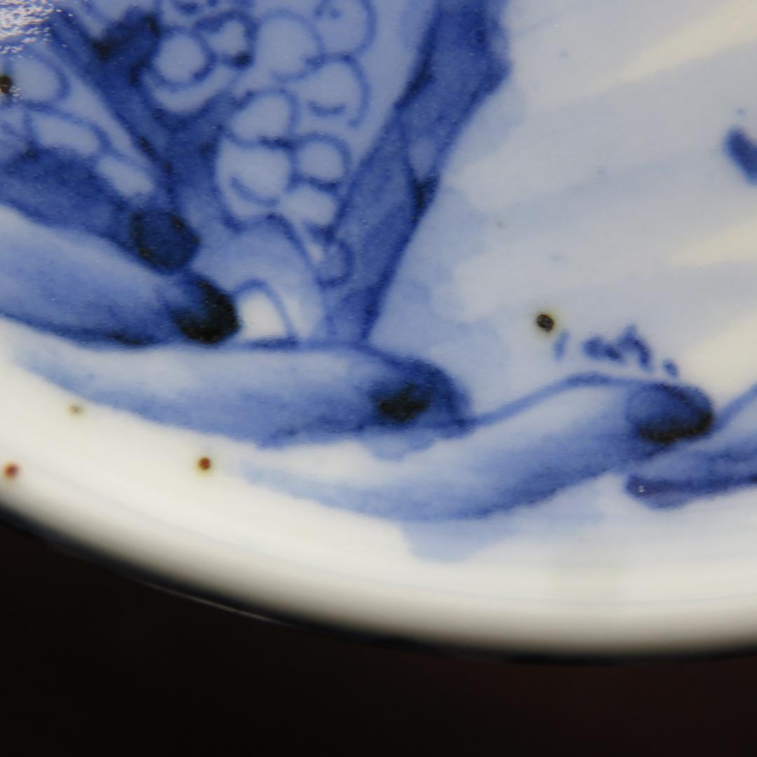 小皿 5枚 鍋島 染付 窯傷 山水文様 変わり縁