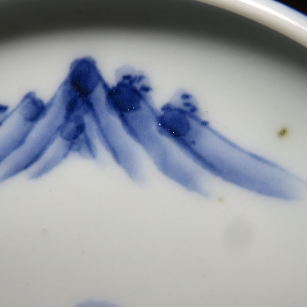 小皿 5枚 鍋島 染付 窯傷 山水文様 変わり縁