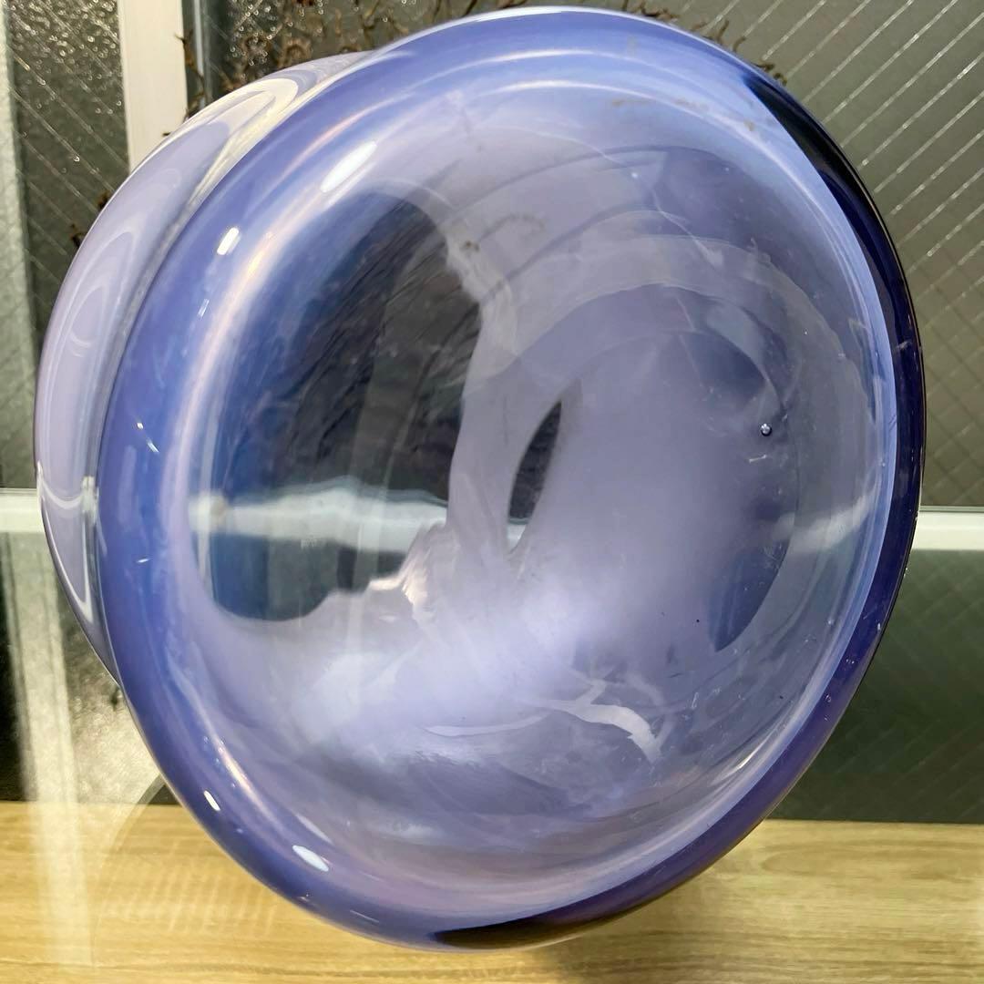 骨董　時代ガラス　淡紫色　乳白色暈し　括れ寸胴型　水指　花器　ウランガラス