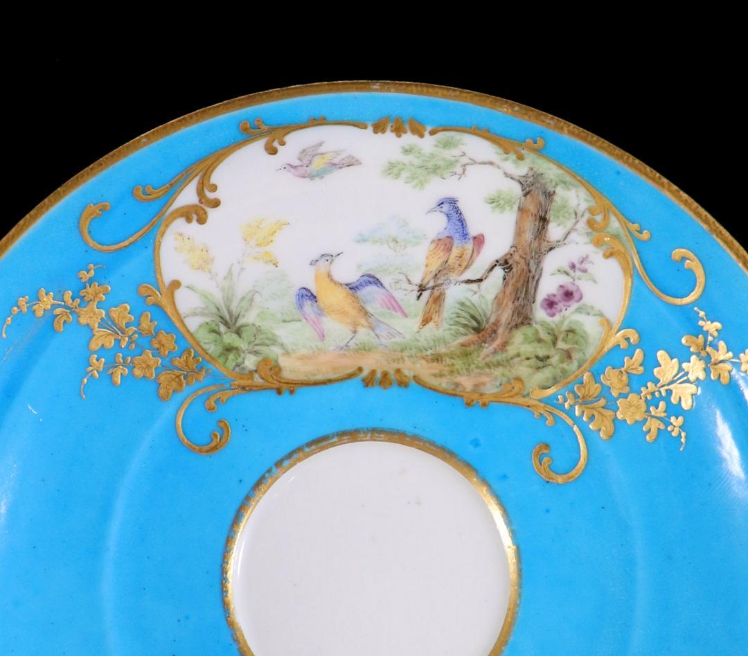 オールド・セーブル 美術館級 1764年 青地色絵金彩鳥図 カップ&ソーサー