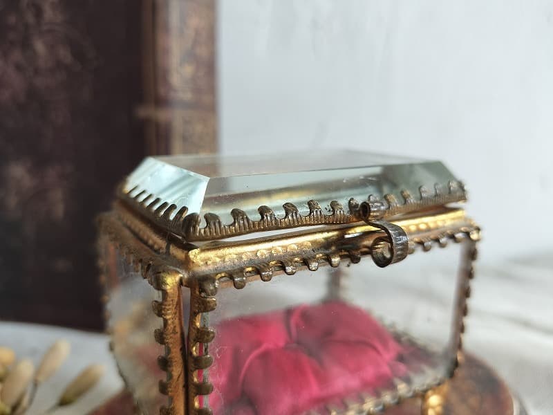 フランス アンティーク クリスタル 5面 ジュエリーケース 1900年　美品