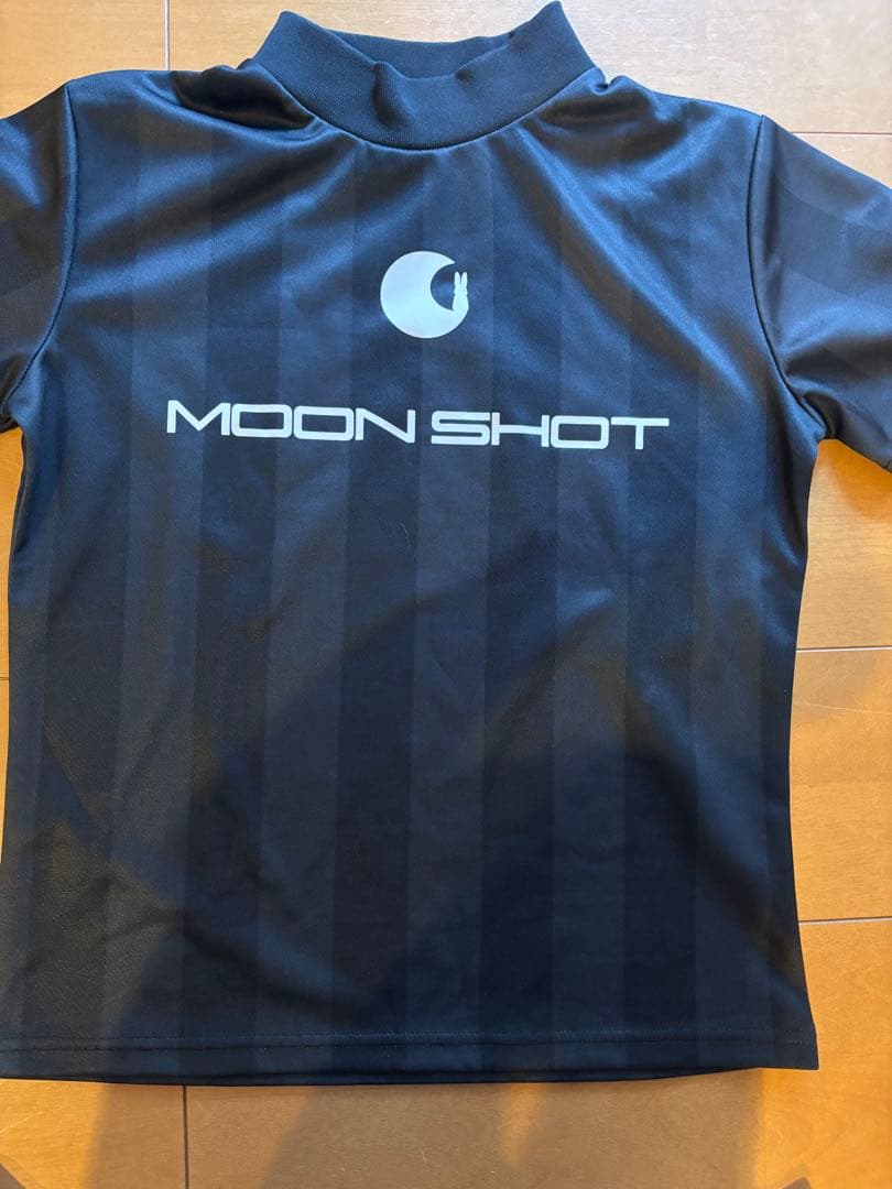 MOONSHOT ストライプモックネックTシャツ　黒　M