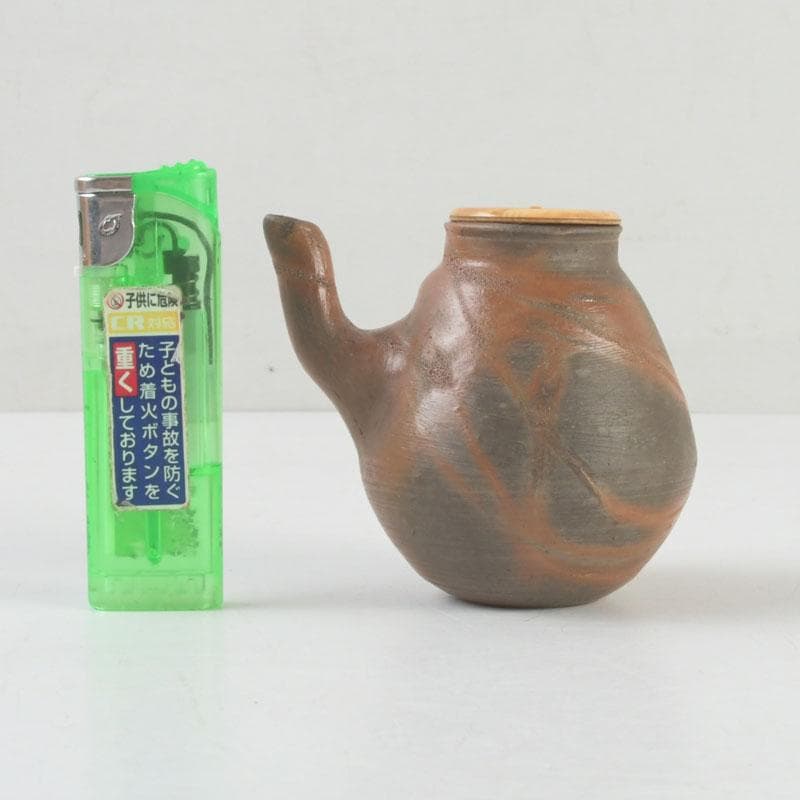 茶道具　備前焼　古備前　火襷　水滴　茶入　袱紗付　共箱二重箱　V　9374
