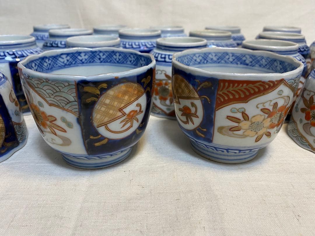 伊万里　古伊万里　色絵　金襴手　ちょこ　猪口　花の図　大正元年　20客